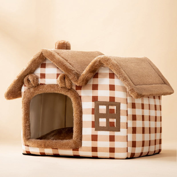 Foldable Enclosed Dog House – Warm Winter Cave Kennel for Cats & Dogs – detail view