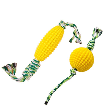 Corn Knot Dog Chew Toy – Teeth Cleaning Rope Ball for Small & Large Dogs – in use