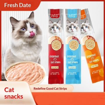 Cat Treat Puree – Chicken, Salmon & Tuna Wet Snack Sticks – in use