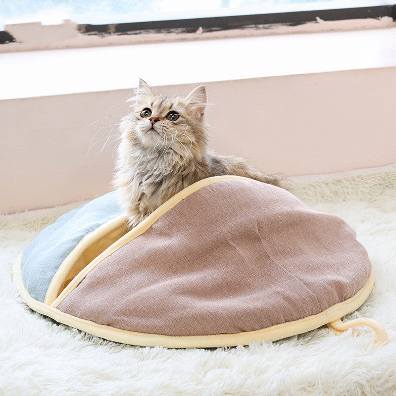 Semi-Enclosed Cotton and Linen Pet Nest, 55 by 60 cm, for dogs and cats.