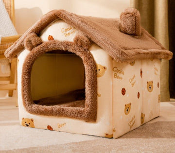 Foldable Enclosed Dog House – Warm Winter Cave Kennel for Cats & Dogs – angle view