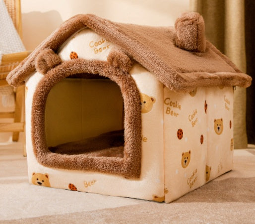 Foldable Enclosed Dog House – Warm Winter Cave Kennel for Cats & Dogs – angle view