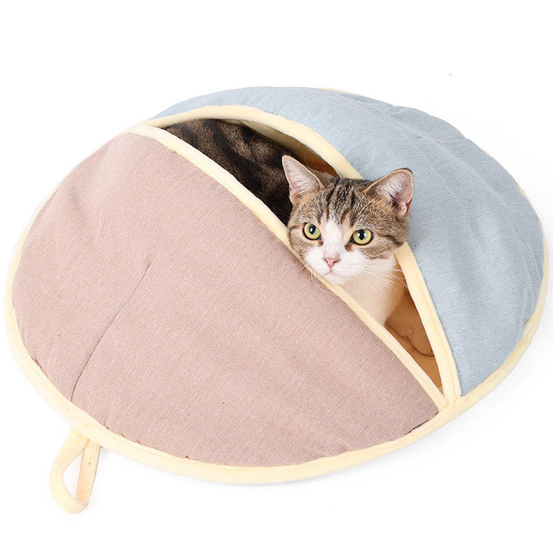 Semi-Enclosed Cotton and Linen Pet Nest, 55 by 60 cm, for dogs and cats.