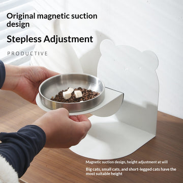 Stainless Steel Cat Bowl with Stand – Anti-Tip Wide Feeding Dish – side view
