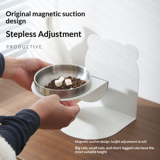 Stainless Steel Cat Bowl with Stand – Anti-Tip Wide Feeding Dish – side view