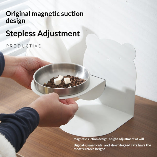 Stainless Steel Cat Bowl with Stand – Anti-Tip Wide Feeding Dish – side view