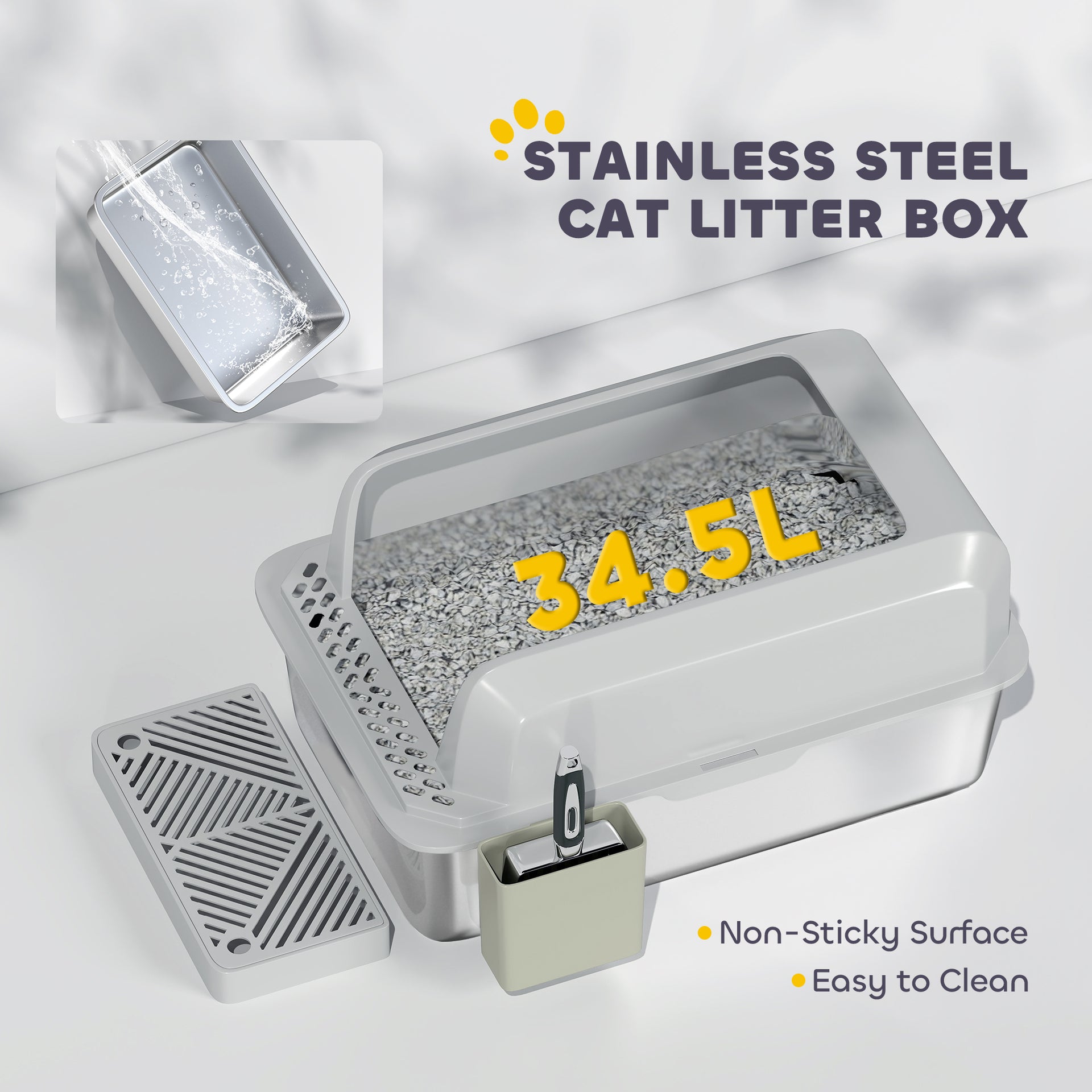 Stainless Litter Box with Scoop Holder