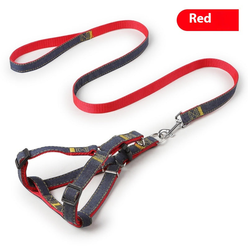 Denim Chest and Back Harness Leash Set, for dogs.