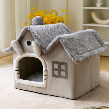 Foldable Enclosed Dog House – Warm Winter Cave Kennel for Cats & Dogs – side view