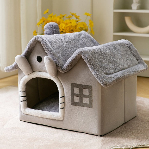 Foldable Enclosed Dog House – Warm Winter Cave Kennel for Cats & Dogs – side view