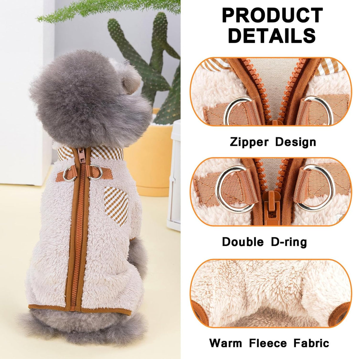 Plush Fleece Coat with Back Zipper, for dogs.