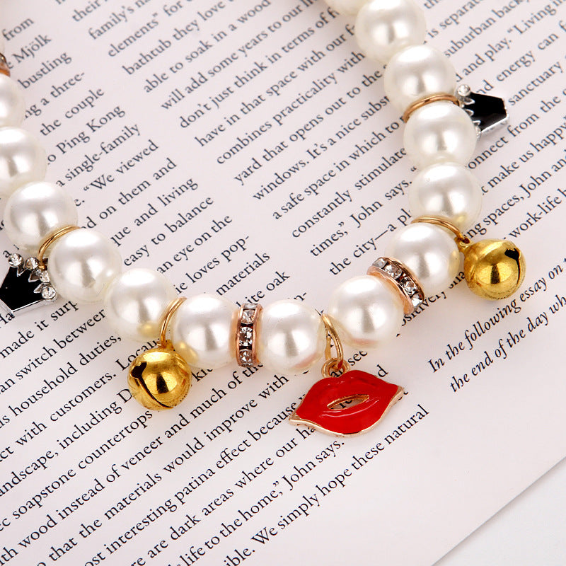 Pearl Bead Adjustable Collar, for cats.