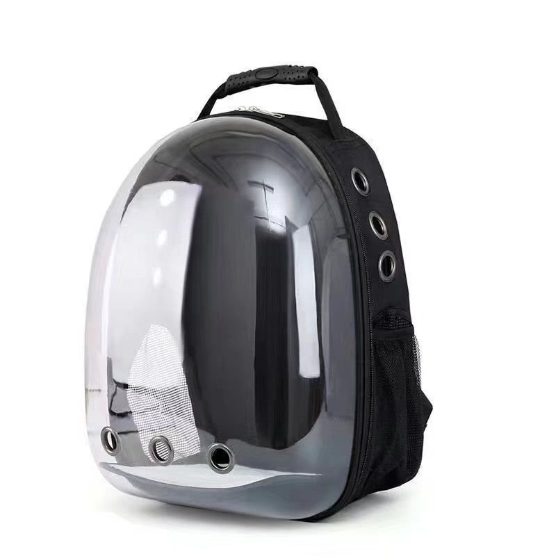 Transparent Panoramic Pet Backpack with Side Opening, for dogs and cats.