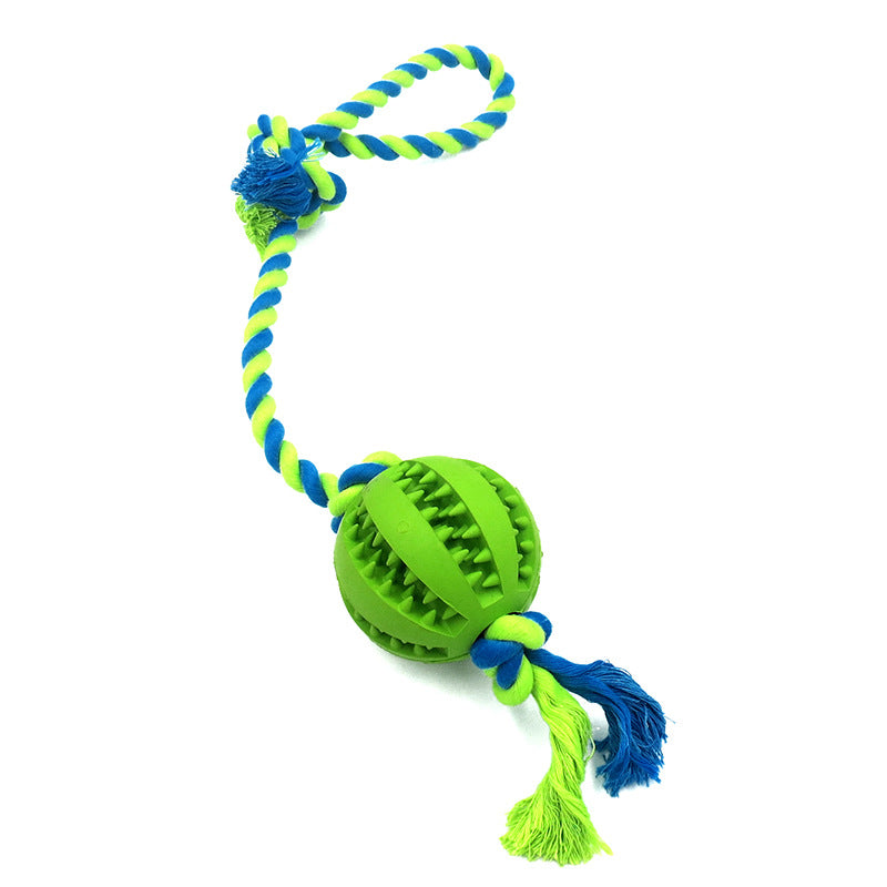 Bite-Resistant Cotton Rope and Rubber Ball Dog Toy, for dogs.