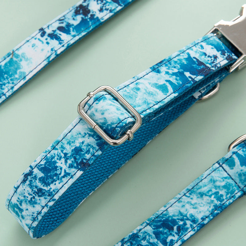 Marine-Print Polyester Dog Collar, Sized XS to XL, for dogs.