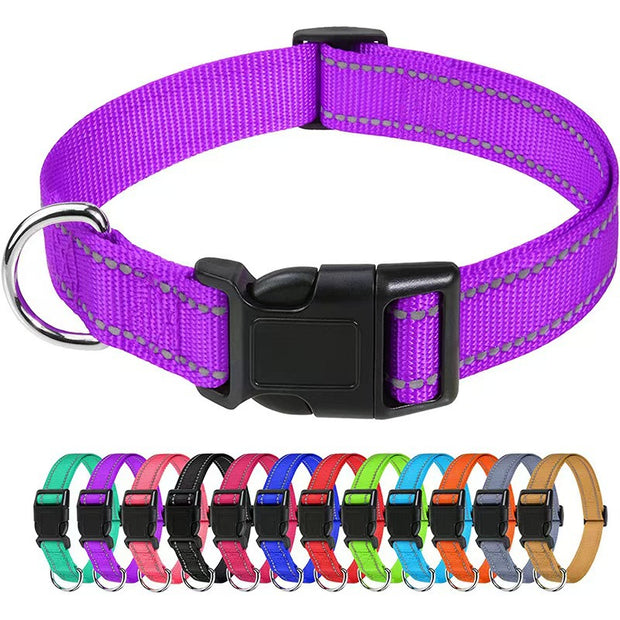 Adjustable Nylon Dog Collar – Reflective Walking Collar All Sizes – close-up