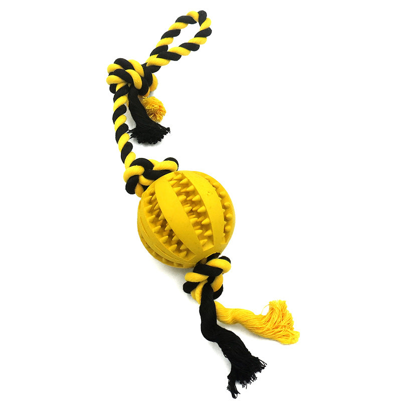 Bite-Resistant Cotton Rope and Rubber Ball Dog Toy, for dogs.