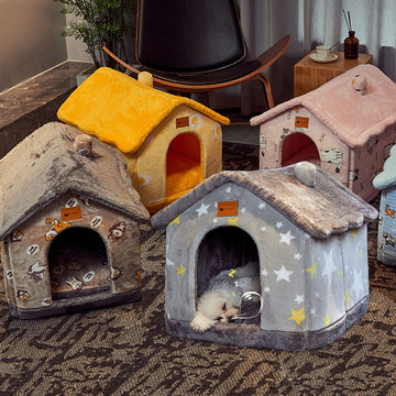 Foldable Enclosed Dog House – Warm Winter Cave Kennel for Cats & Dogs