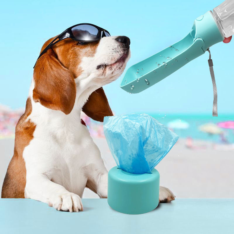 Portable Pet Travel Cup with Built-In Bag Holder, for dogs and cats.