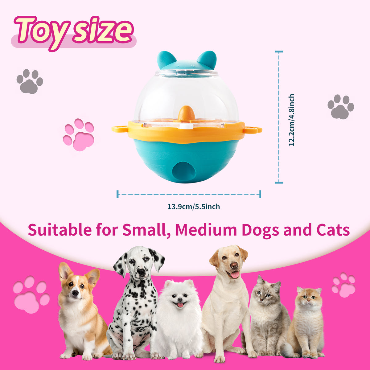 Treat Dispensing Rolling Ball, for dogs and cats.