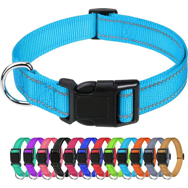 Adjustable Nylon Dog Collar – Reflective Walking Collar All Sizes – side view