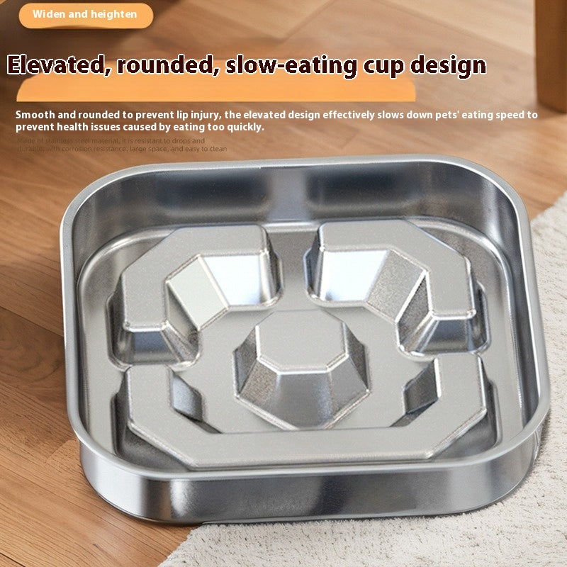 Square Stainless Steel Slow Feeding Bowl, for dogs and cats.