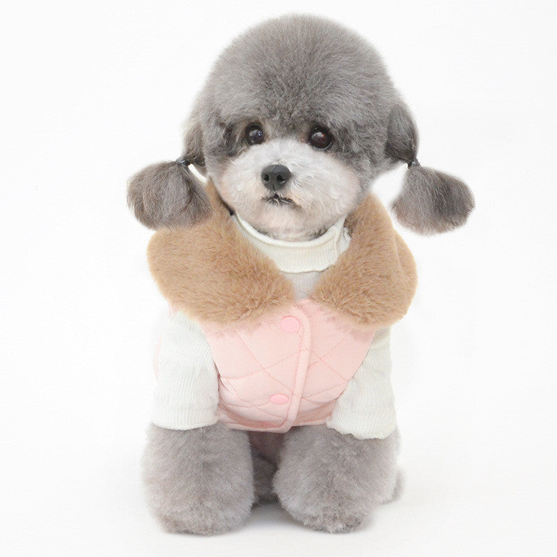 Fur-Collar Quilted Cotton Winter Vest, for dogs.