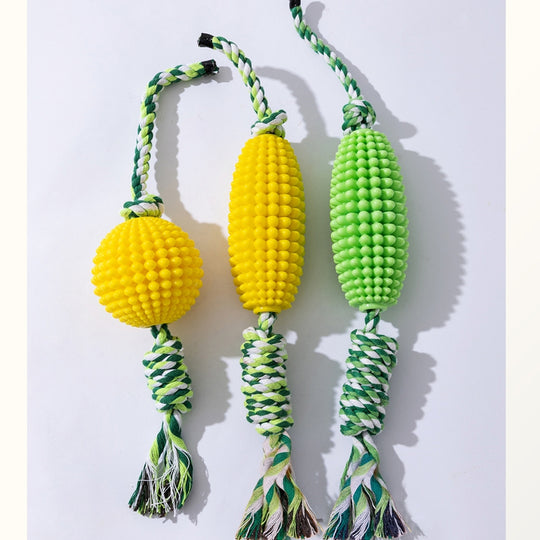 Corn Knot Dog Chew Toy – Teeth Cleaning Rope Ball for Small & Large Dogs – side view