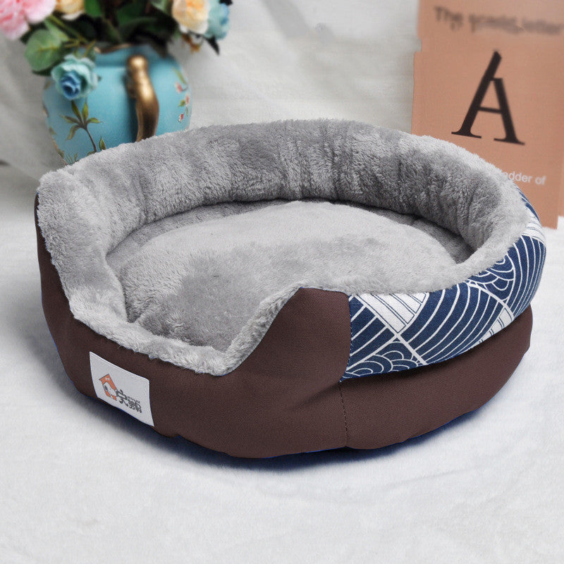 Round Star-Pattern Pet Nest Bed with Removable Cover, for dogs.