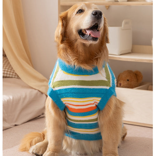 New Dog Clothes For Autumn And Winter Simple And Versatile Striped Sweater Sleeveless Golden Retriever Pet Clothes - kindoPet