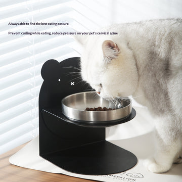 Stainless Steel Cat Bowl with Stand – Anti-Tip Wide Feeding Dish – detail view