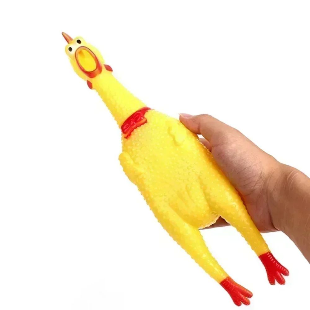 Screaming Chicken Squeaky Dog Toy in Three Sizes, for dogs.