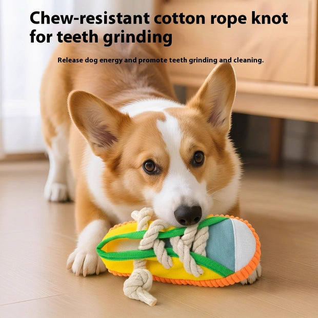 Squeaky Slipper Dog Toy – Soft Plush Chew & Molar Teether – lifestyle photo