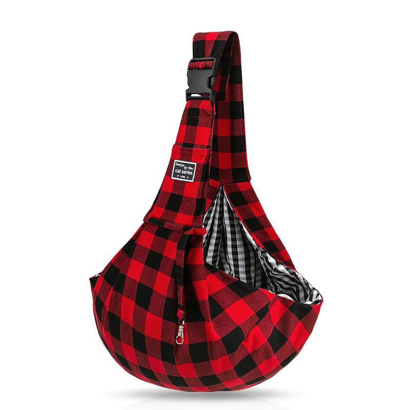 Adjustable Shoulder Pet Carrier Bag in Plaid Pattern, for dogs and cats.