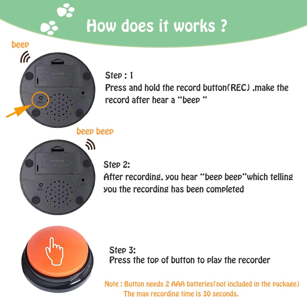 Voice-Recording Button Toy, for dogs and cats.