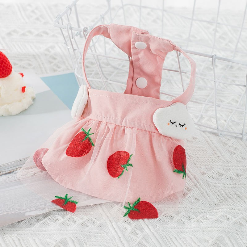 Mesh Strap Dress with Strawberry Print, for dogs.