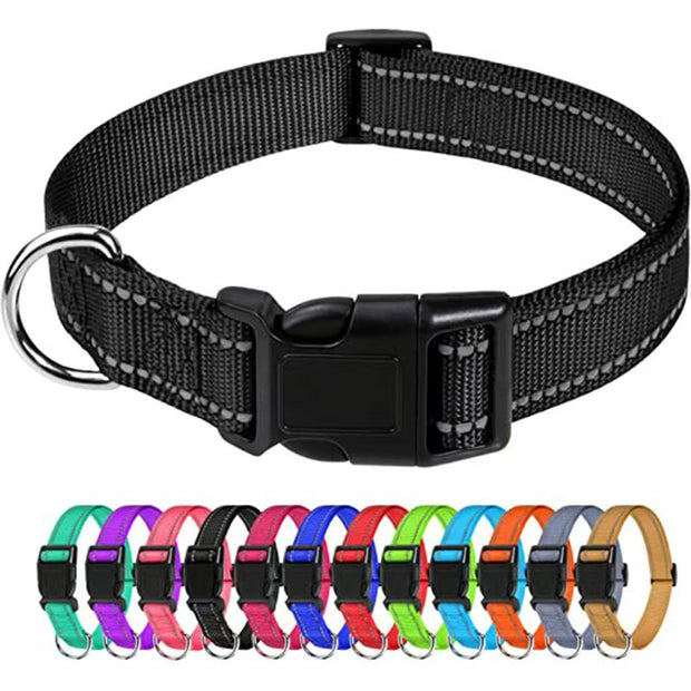 Adjustable Nylon Dog Collar – Reflective Walking Collar All Sizes – detail view