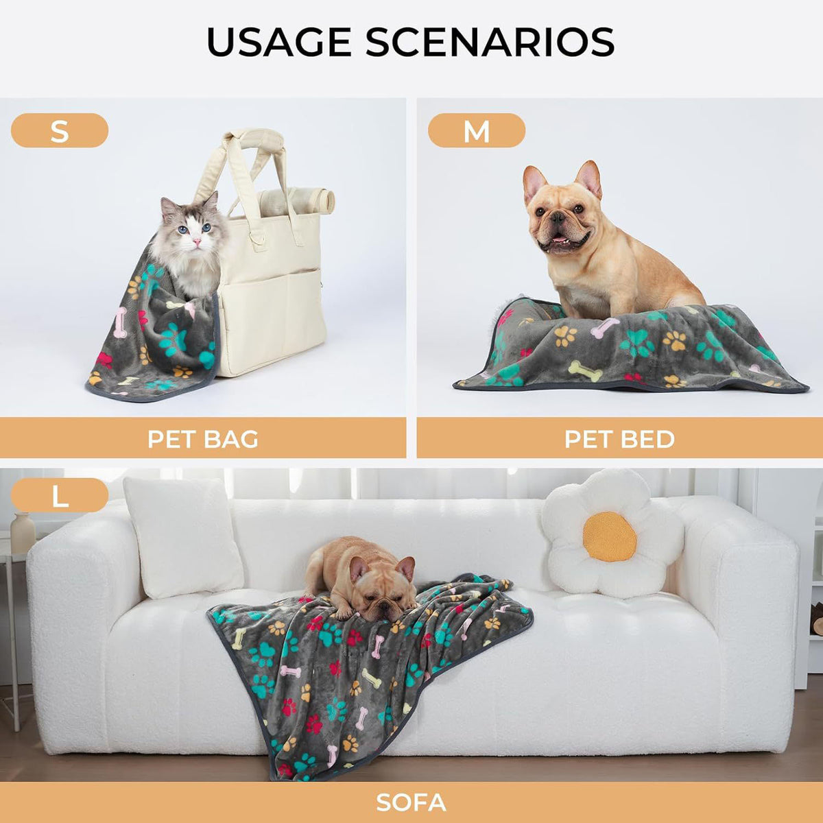 Confetti Paw Print Fleece Blanket for Dogs and Cats