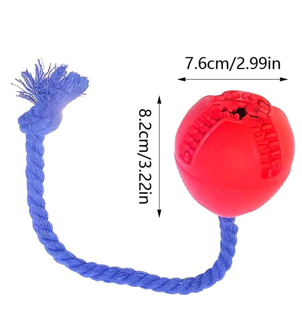 Rubber Treat Dispenser Toy with Rope, Connects to Crate, for dogs.