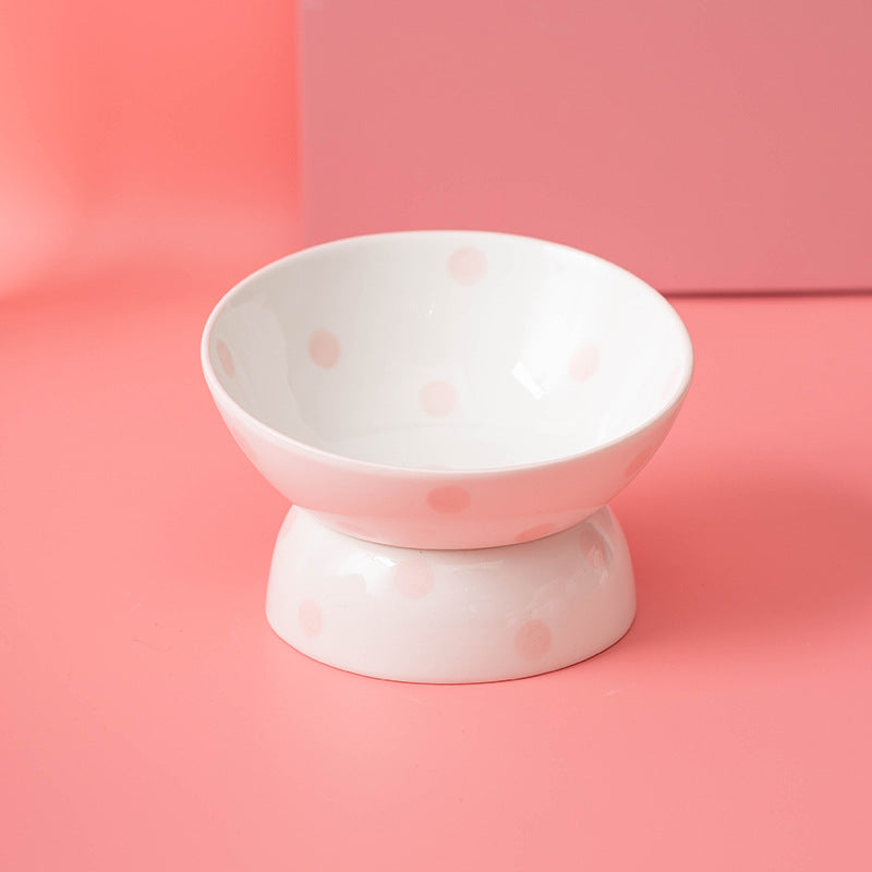 Raised Ceramic Cat Bowl with Polka Dot Design, for cats.