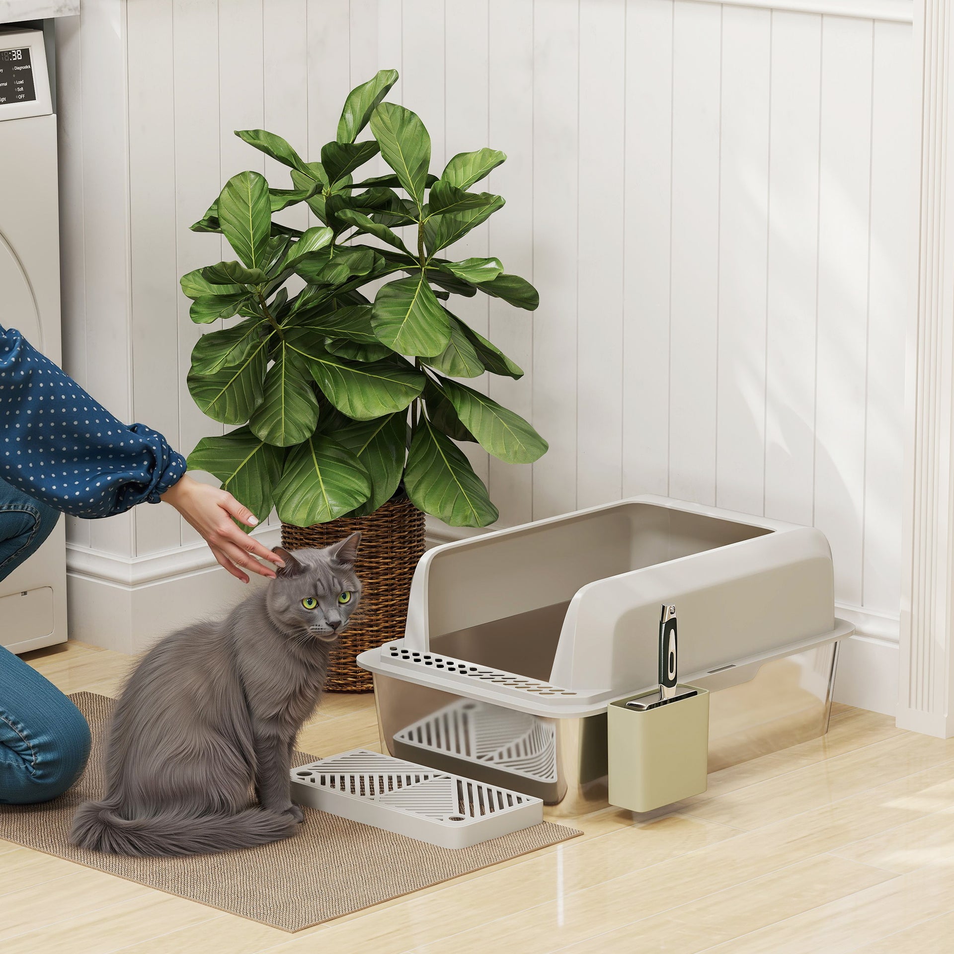 Stainless Litter Box with Scoop Holder