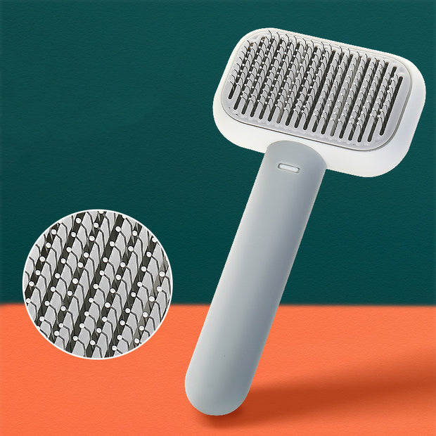 Stainless Steel Pet Dematting Brush – Open-Knot Grooming Comb – lifestyle photo
