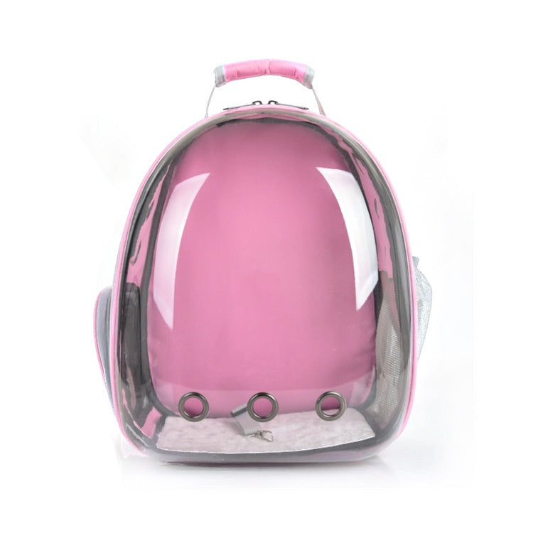 Transparent Panoramic Pet Backpack with Side Opening, for dogs and cats.