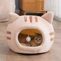 Semi-Enclosed Plush Cat Bed, Sized S through L, for cats.