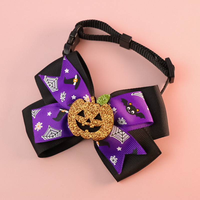 Pumpkin Bow Tie Collar with Bell, for dogs and cats.