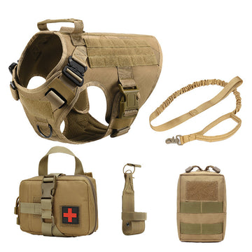 Tactical Dog Harness 5-Piece Set – Vest, Leash, Collar & Pouch – features