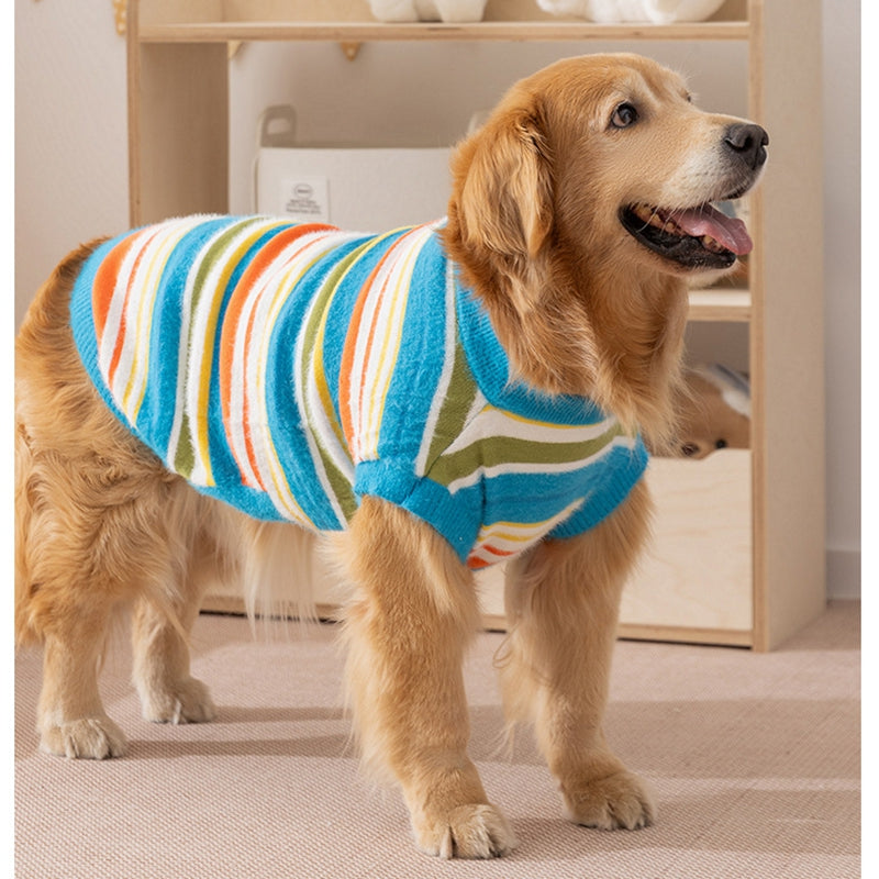 New Dog Clothes For Autumn And Winter Simple And Versatile Striped Sweater Sleeveless Golden Retriever Pet Clothes - kindoPet