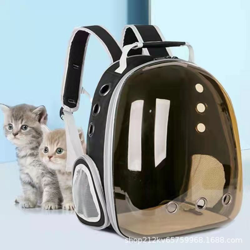 Transparent Panoramic Pet Backpack with Side Opening, for dogs and cats.