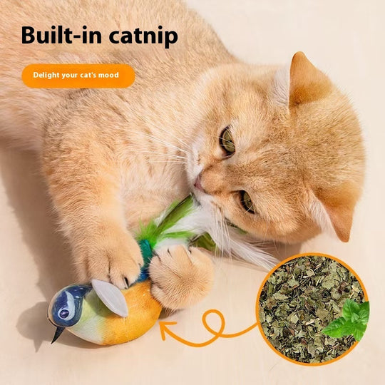 Realistic Chirping Bird Cat Toy – Interactive Plush Teaser