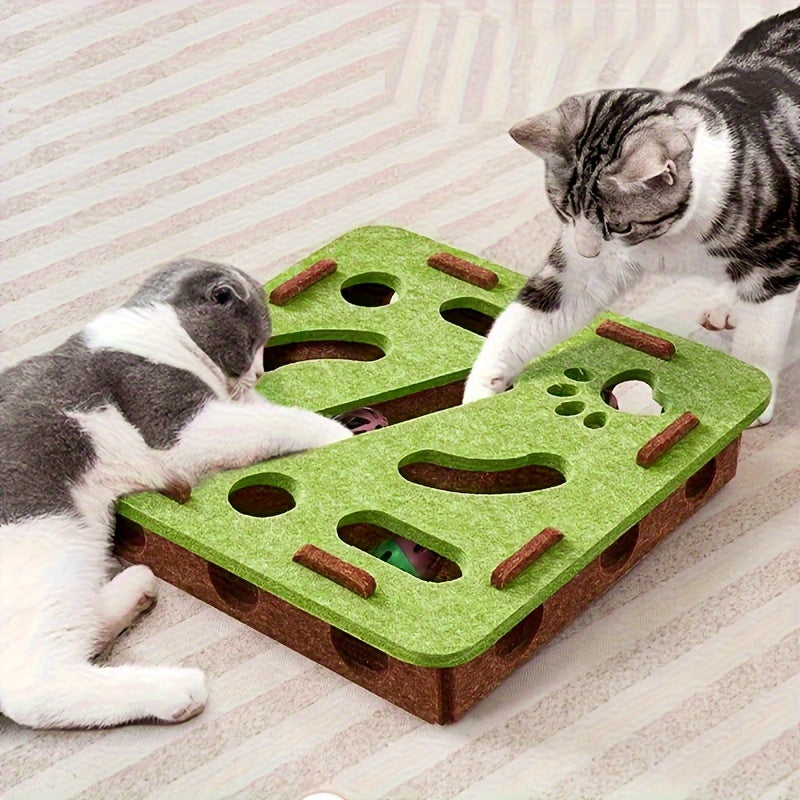 Interactive Cat Puzzle Toy With Maze Tunnel, Bell Ball & Pathways - No Batteries Needed, Durable Felt Construction - Mental Stimulation & Hunting Exercise For Indoor Cats